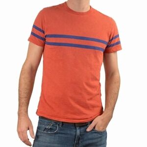 J.Crew Mens Slub Cotton Striped T-Shirt Orange Blue Short Sleeve Tee Size S